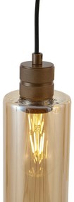 Хотелски шик висяща лампа тъмен бронз с кехлибарено стъкло 3 светлини - Stavelot