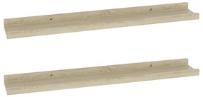 326680 vidaXL Стенни рафтове, 2 бр., дъб сонома, 60x9x3 см