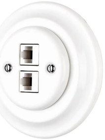 Bohemia-Design - Порцеланова ретро Ethernet розетка с рамка 2x CAT.5E бяла