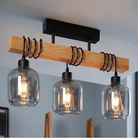 BRILAGI - Повърхностно монтирана люстра WOOD GLASS 3xE27/60W/230V бор/черно/пушено сиво