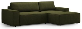 Тъмнозелен разтегателен ъглов диван от букле (десен ъгъл) Jodie – Micadoni Home