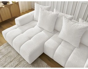 Бял сгъваем/с място за съхранение ъглов диван от прежда с примки от букле (ляв ъгъл) Roxelane – Bobochic Paris