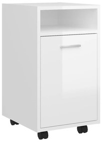 803053 vidaXL Страничен шкаф с колелца бял гланц 33x38x60 см инженерно дърво