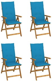 3065351 vidaXL Градински накланящи се столове 4 бр с възглавници акация масив