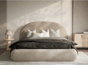 Бежово двойно легло 160x200 cm тапицирано с място за съхранение с включена подматрачна рамка Maumere – Maison de Rêve