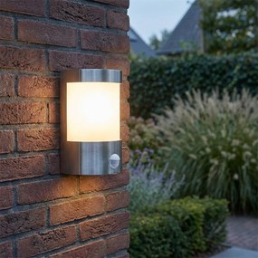 Модерна стенна лампа за открито от неръждаема стомана с датчик за движение IP44 - Mira