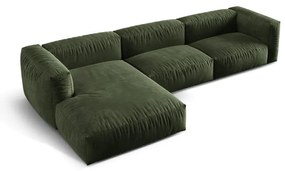 Зелен кадифен модулен ъглов диван (ляв ъгъл) Martina – Micadoni