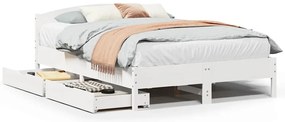 3301825 vidaXL Рамка за легло без матрак, бял, 150x200 см, бор масив
