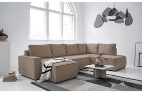 Бежов разтегателен ъглов диван от рипсено кадифе (десен ъгъл/"U" форма) Brave Dave – Miuform