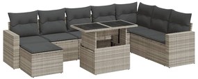 3326373 vidaXL Градински комплект с възглавници, 9 части, светлосив полиратан