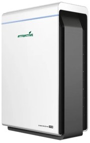 Пречиствател за въздух Attractive Oberon 350, 85W, За до 65 м2, 350 м3/ч, 3 скорости, WiFi, Йонизация, Интелигентни сензори, Дистанционно, Тъчскрийн, Бял/черен