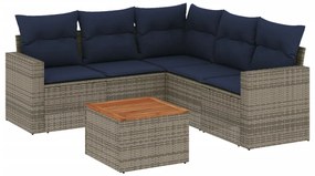 3256453 vidaXL Градински диван с възглавници, 6 части, полиратан, сив
