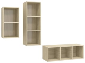 3079631 vidaXL Комплект ТВ шкафове от 3 части, дъб сонома, инженерно дърво