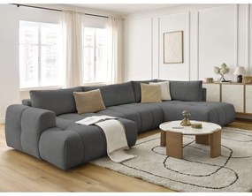 Тъмносив сгъваем/с място за съхранение ъглов диван (десен ъгъл/U форма) Fuji – Bobochic Paris