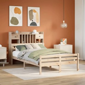 3322253 vidaXL Легло с етажерка за книги, без матрак, 135x190 см, бор масив