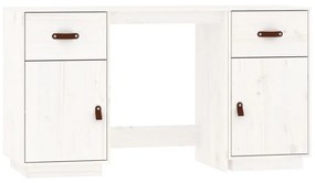 3107845 vidaXL Бюро с шкафове, бял, 135x50x75 см, борово дърво масив