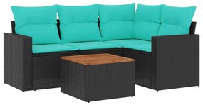 3256435 vidaXL Градински комплект диван с възглавници 5 части черен полиратан