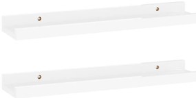 326648 vidaXL Стенни рафтове, 2 бр, бял гланц, 40x9x3 см