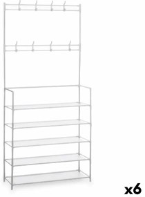 Шкаф за обувки Поставка за палто 5 Рафтове 80 x 29 x 175 cm Бял Метал (6 броя)