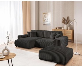 Тъмносив разтегателен ъглов диван от рипсено кадифе с място за съхранение (ляв ъгъл) Sarina – Ropez