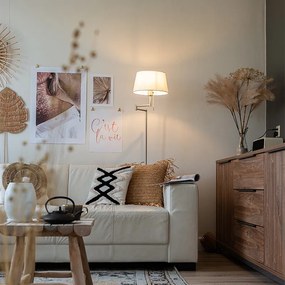 Класическа подова лампа стомана с бял регулируем абажур - Ladas