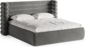 Сиво тапицирано двойно легло с място за съхранение и включена подматрачна рамка 200x200 cm Mount – Micadoni