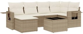3220467 vidaXL Градински диван с възглавници, 7 части, бежов полиратан