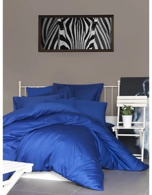 Тъмносиньо памучно спално бельо от сатен за единично легло 140x200 cm - Mijolnir