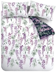 Бяло-лилаво двойно удължено спално бельо 230x220 cm Wisteria Floral – Catherine Lansfield
