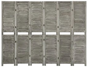 338577 vidaXL Параван за стая, 6 панела, сив, 214x166 cм, дървен масив
