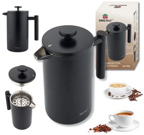Френска преса за кафе/чай Kinghoff KH 1996, 1 л, Неръждаема стомана, Двойни стени, Черен