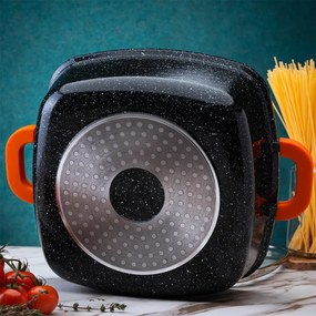 Съд за печене-ростер Oliver Voltz OV54323C28A, 28х11 см, 6.5 л, Стъклен капак, Мраморно покритие, Индукция, Черен