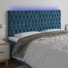 3122824 vidaXL LED горна табла за легло, тъмносиня, 180x7x118/128 см, кадифе