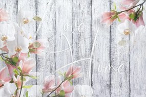 Тапет – Винтидж орхидея с надпис - Love begins at home