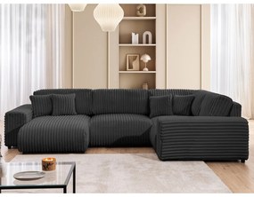 Тъмносив ъглов диван от рипсено кадифе (десен ъгъл/U форма) Justin – Ropez