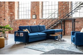 Морскосиньо кадифено ъглов диван, десен ъгъл Lofty Lilly - Miuform