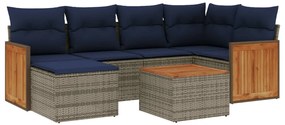 3260269 vidaXL Градински диван с възглавници, 7 части, полиратан, сив