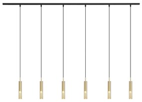 Модерна релсова осветителна система черна с 6 висящи лампи злато с кехлибарено стъкло 1-фазна - Slimline Loyce