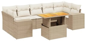 3272549 vidaXL Градински диван с възглавници, 8 части, бежов полиратан