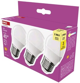 Топли бели LED крушки в комплект от 3 бр. E27, 4 W – EMOS