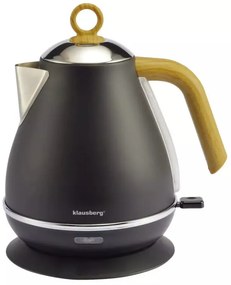 Електрическа кана Klausberg KB 7706, 2200 W, 1.7 l, Стомана, Бързо загряване, Дървена дръжка, Черен/кафяв