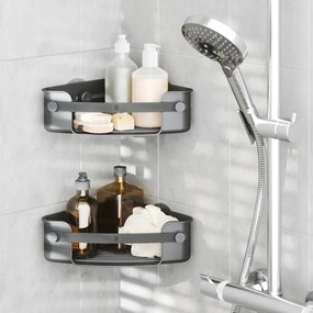 Черен ъглов пластмасов рафт за баня без пробиване Flex Adhesive – Umbra