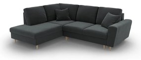 Тъмносив кадифен разтегателен ъглов диван с място за съхранение (ляв ъгъл/L форма) Kyoto – Cosmopolitan Design