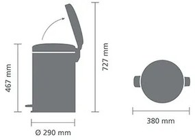 Кош за боклук с педал Brabantia NewIcon 1001091, 20 л, Плавно затваряне, Противоплъзгаща основа, Минерално покритие, Сив