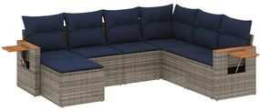 3227048 vidaXL Градински диван с възглавници, 7 части, полиратан, сив