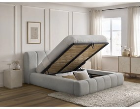 Светлосиво двойно легло 180x200 cm тапицирано с място за съхранение с включена подматрачна рамка Denali – Bobochic Paris