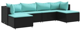 3308244 vidaXL Градински комплект с възглавници, 6 части, черен, полиратан