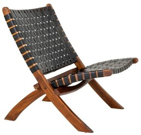 Черно кожено кресло с плетка Perugia - House Nordic