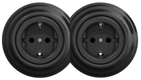 Kliklap - Двойна ретро стенна розетка SCHUKO 230V с рамка, черна