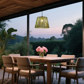 Външна висяща лампа черна със зелен въжен абажур IP44 - Cava Jayla